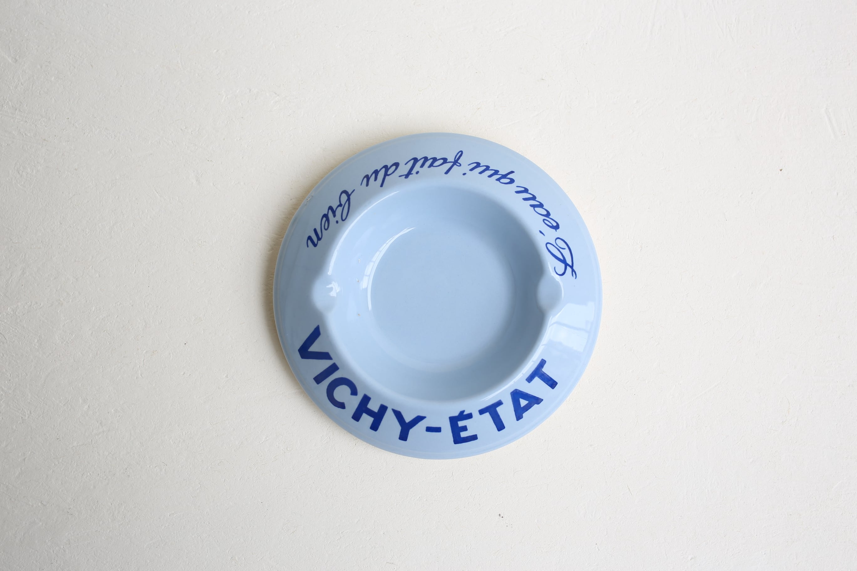 フランス アンティーク ヴィンテージ 『VICHY－ETAT』灰皿 青×青 N