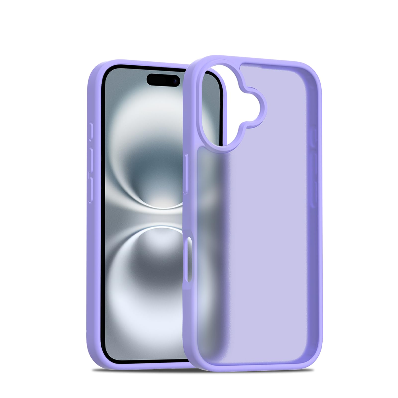 PinLiSheng iPhone 16 用 ケース マット感 米軍MIL規格 半透明 phone16 ケース 6.1 インチ あさむらさき