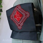 正絹絽　黒地に赤の刺繍のなごや