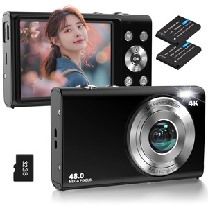 【数量限り】STUOGYUM デジタルカメラ 4K オートフォーカス デジカメ 4800万画素 700mAhバッテリー2個搭載 16倍ズーム ウェブカメラ 手ぶれ補正 顔検出 スマイルキャプチャー 連続撮影 自撮り 2.88インチIPSスクリーン 軽量 小型