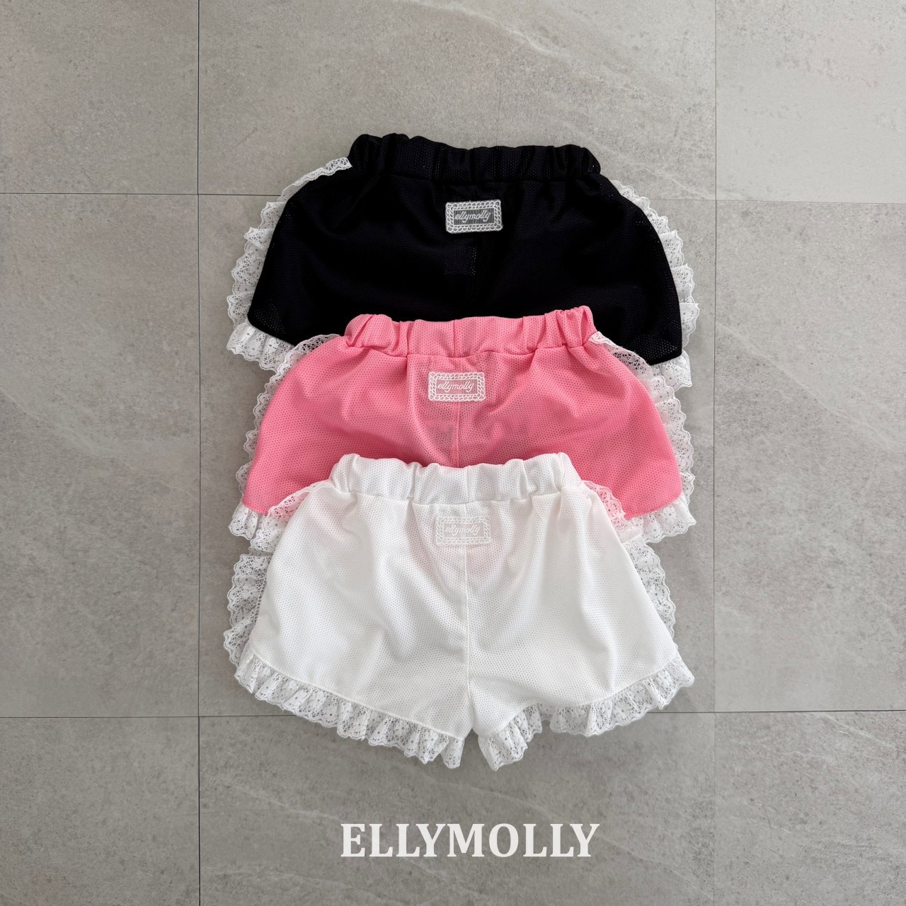 [ELLYMOLLY] Mesh Frill Shorts / [엘리몰리] 메쉬프릴반바지