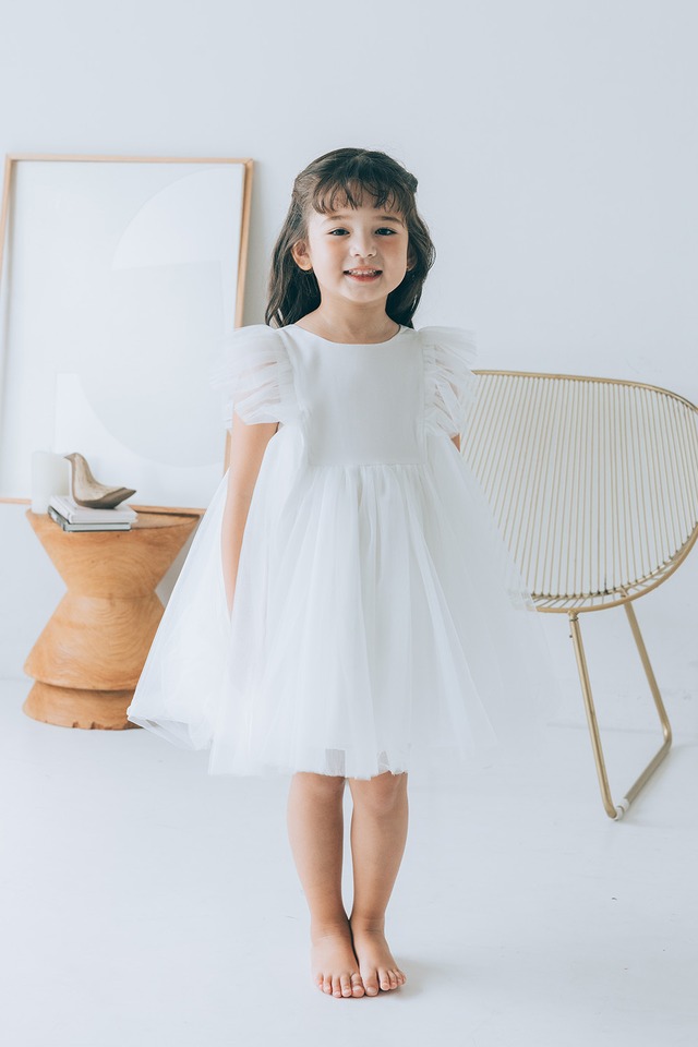 back ribbon tulle dress〈White〉
