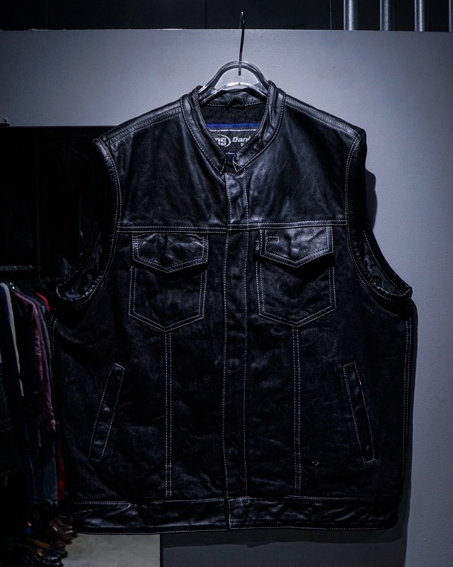 【add (C) vintage】Leather × Denim Switching Loose Vest