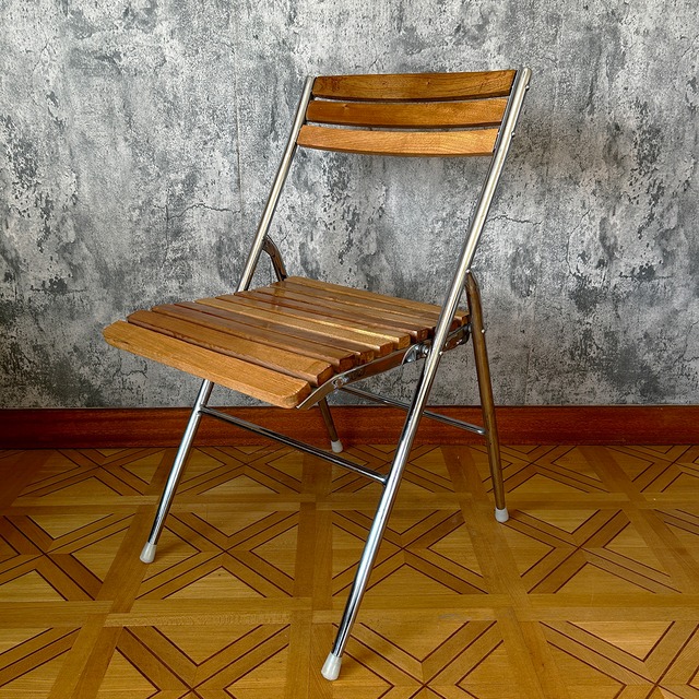 70's American Slat Folding Chair #1 Used 中古 リペア済
