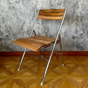 70's American Slat Folding Chair #1 Used 中古 リペア済