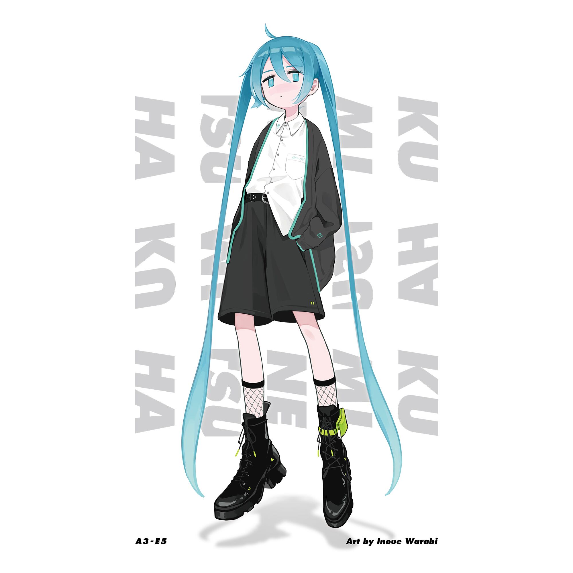 初音ミク イノウエワラビ イラスト半袖tシャツ Echo