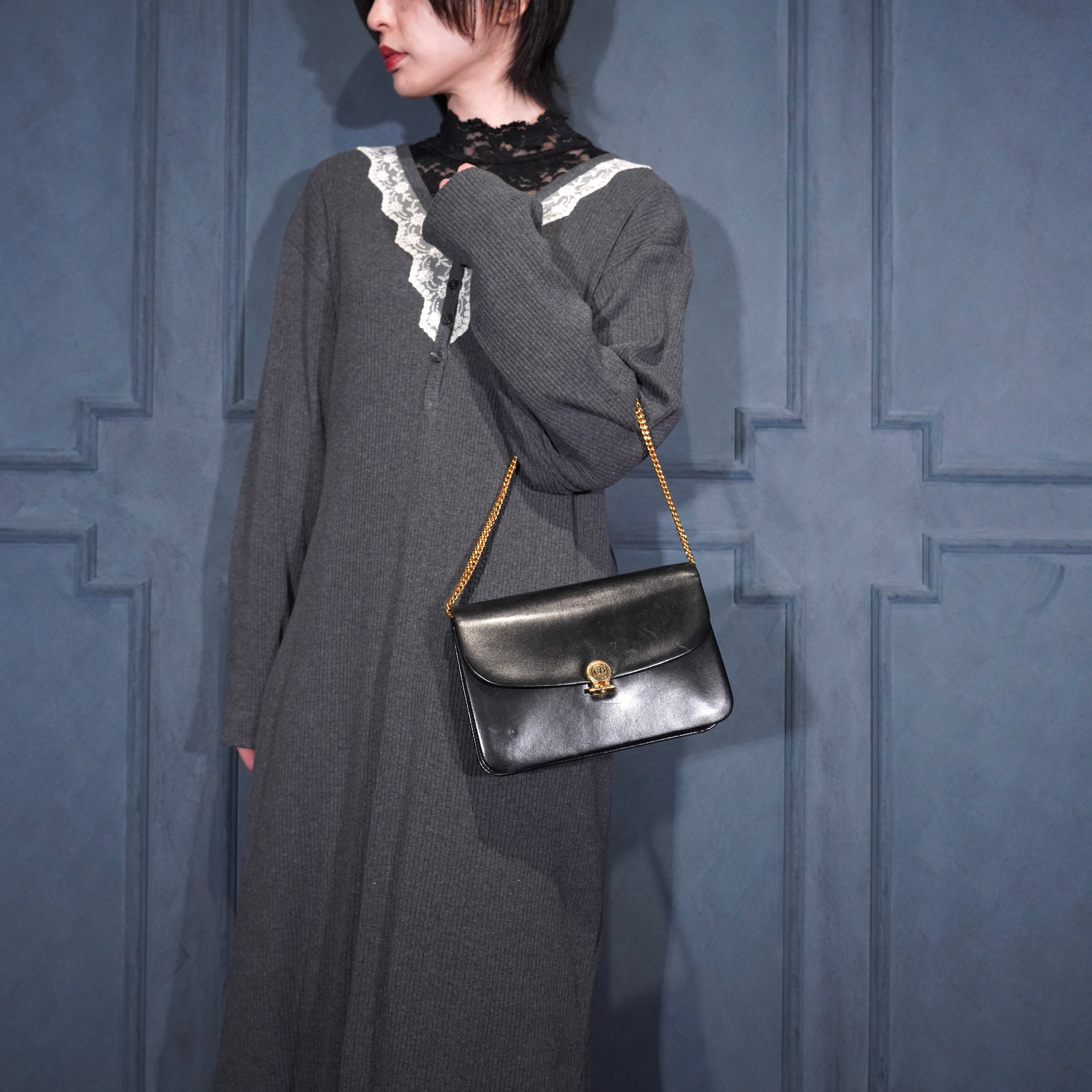 Christian Dior LOGO DESIGN CHAIN LEATHER SHOULDER BAG/クリスチャン