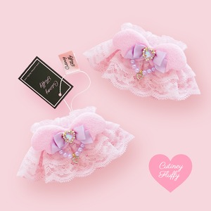 お袖留め　付けカフス　エンジェルウイング　天使の羽　ハート　ビジュー　ピンク　ラベンダー