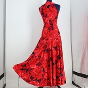【美品 フラメンコ衣装】レッド SONIA JOHNES ソニアジョーンズ ワンピース ドレス 赤 花柄 伸縮 黒 ブラック ダンス用 袖なし