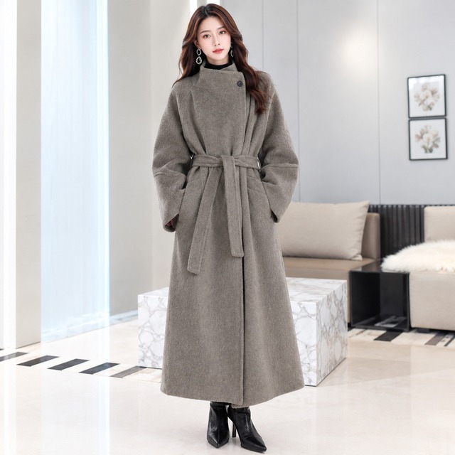 Single Button Belted Long Coat(2color) V3876