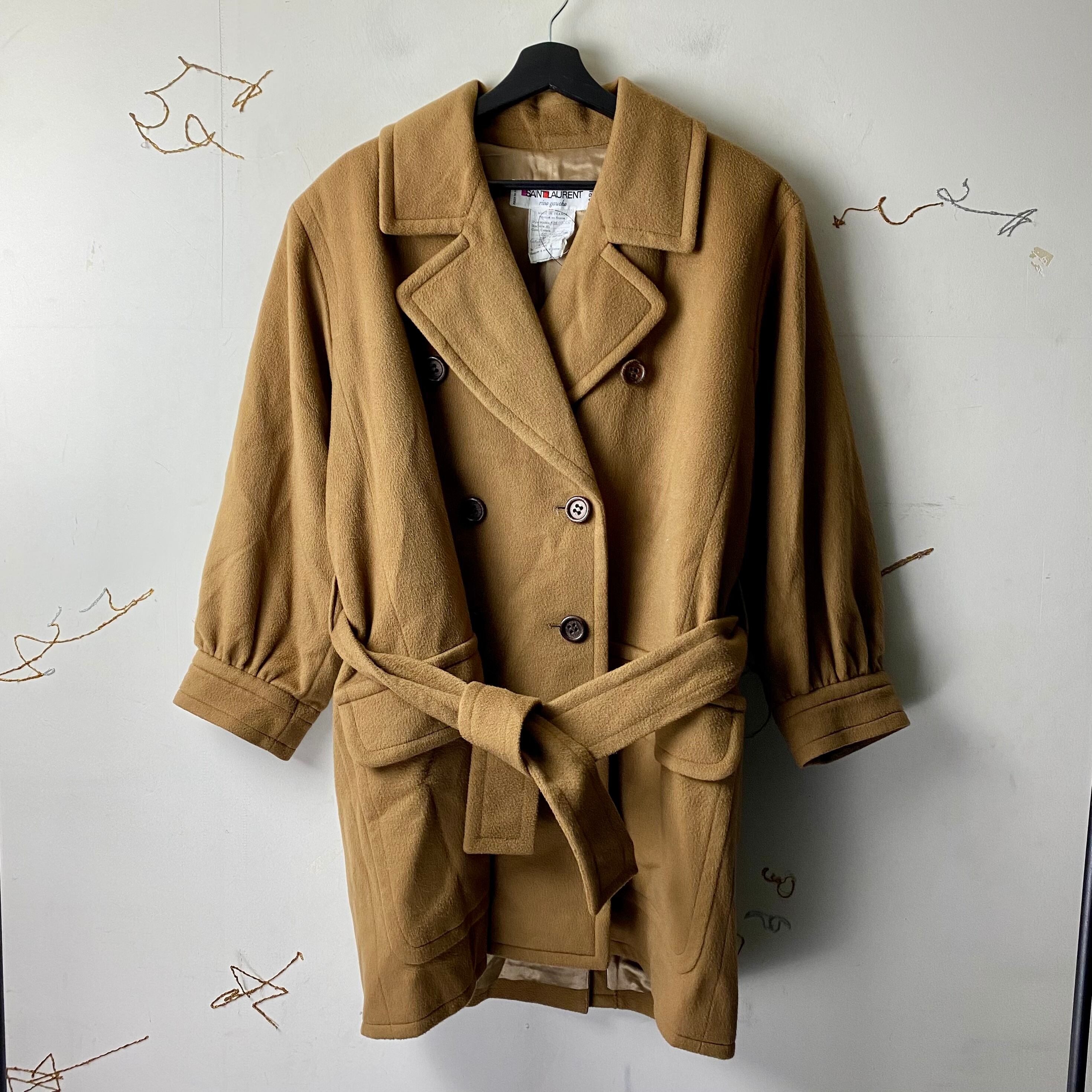 vintage SAINT LAURENT RIVE GAUCHE cashmere wool belted coat | NOIR 