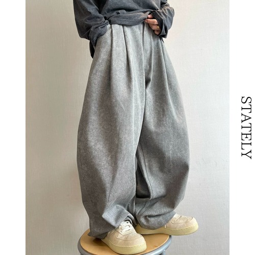 Washed Gray タックワイドパンツ_B157 画像