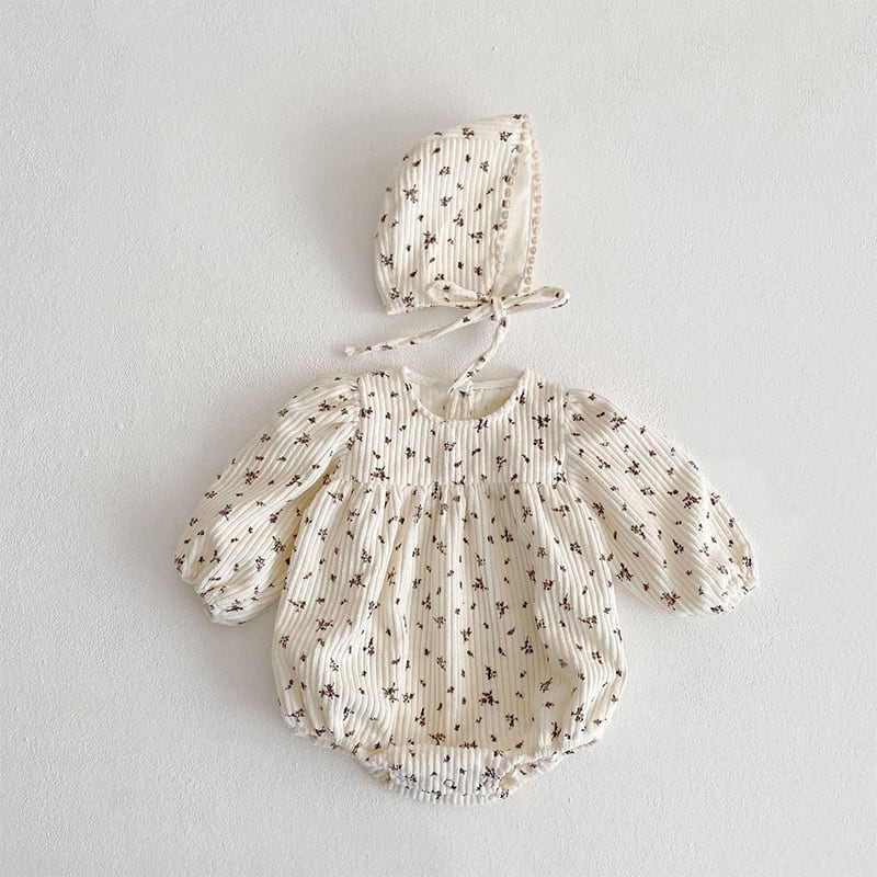 【BABY】春作ふんわりコーデュロイロンパース&帽子付き