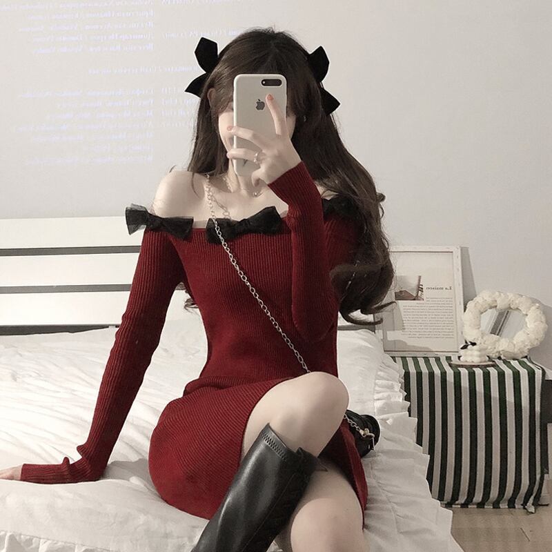 スリムスカート スプリングウェストレッドドレス 春物 試着室70647134832