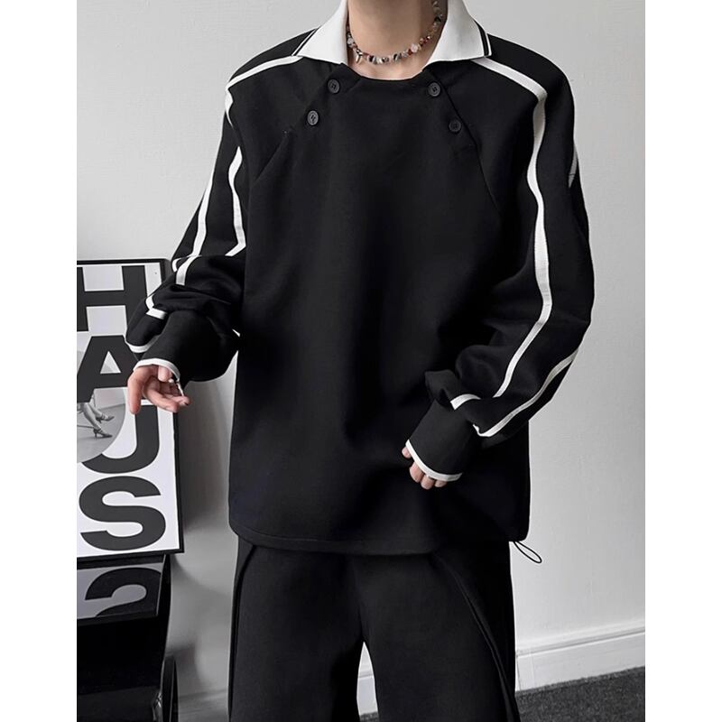 piping button closure long sleeve top mr0677