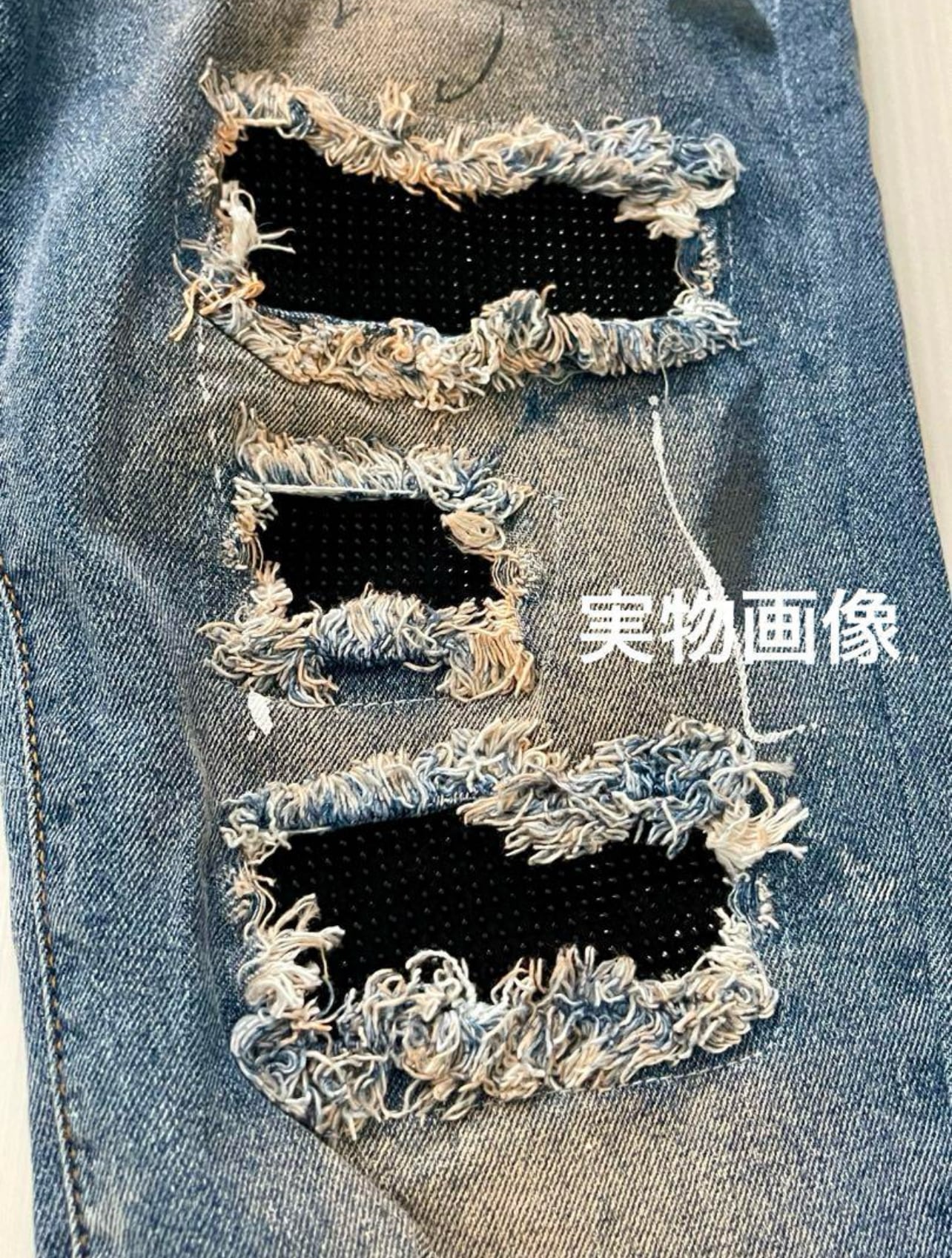 3TRAPX] ダメージスキニーパンツ クラッシュデニム スキニー 腰パン