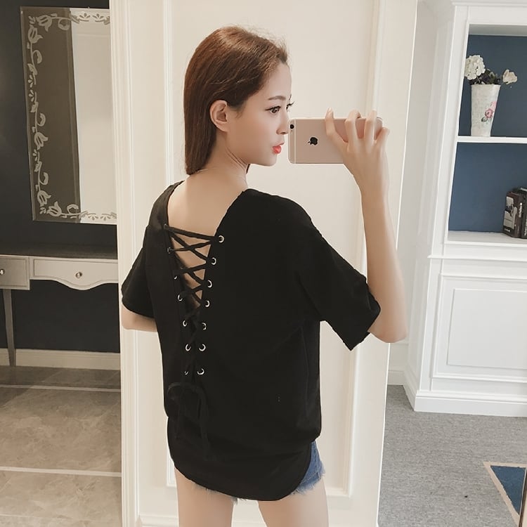 ピンズアクセント ルーズ シャツ 2色 半袖 トップス 韓国 cr9659 トップス シャツ Tシャツ 2色 半袖 背中あき ゆったり 夏 SY-4