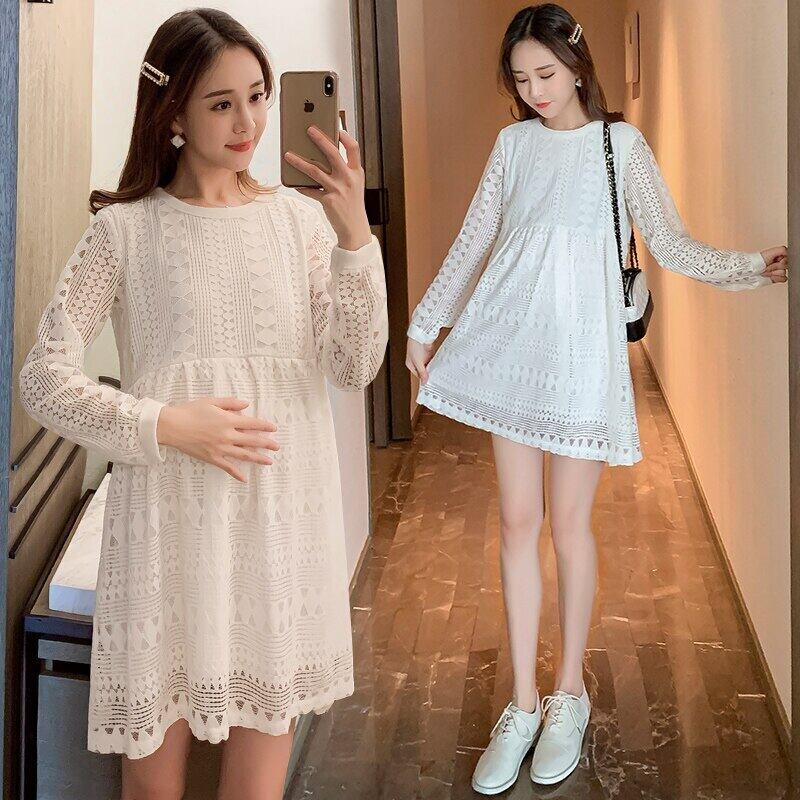 【新作】【送料無料】 6608＃マタニティ服春秋長袖ファッションレース無地ドレス妊婦ママドレス ロング スプリング 春物 オータム 秋物 ソリッドカラー AL expec323241222991