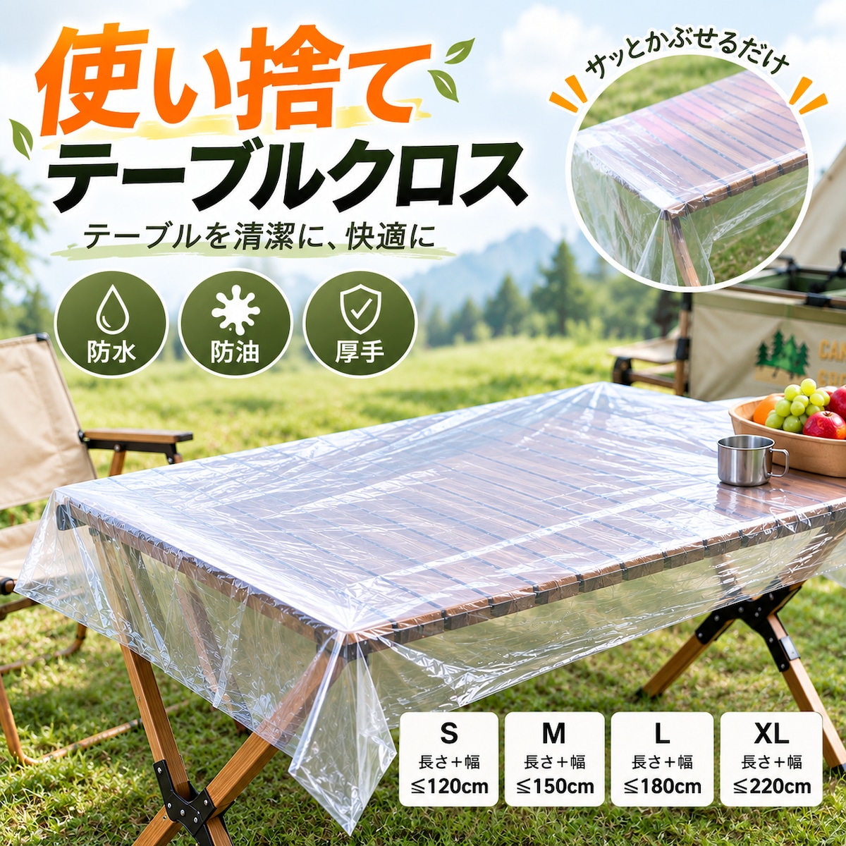 B86.厚手 使い捨てテーブルクロス 防水・防油 フィットタイプ