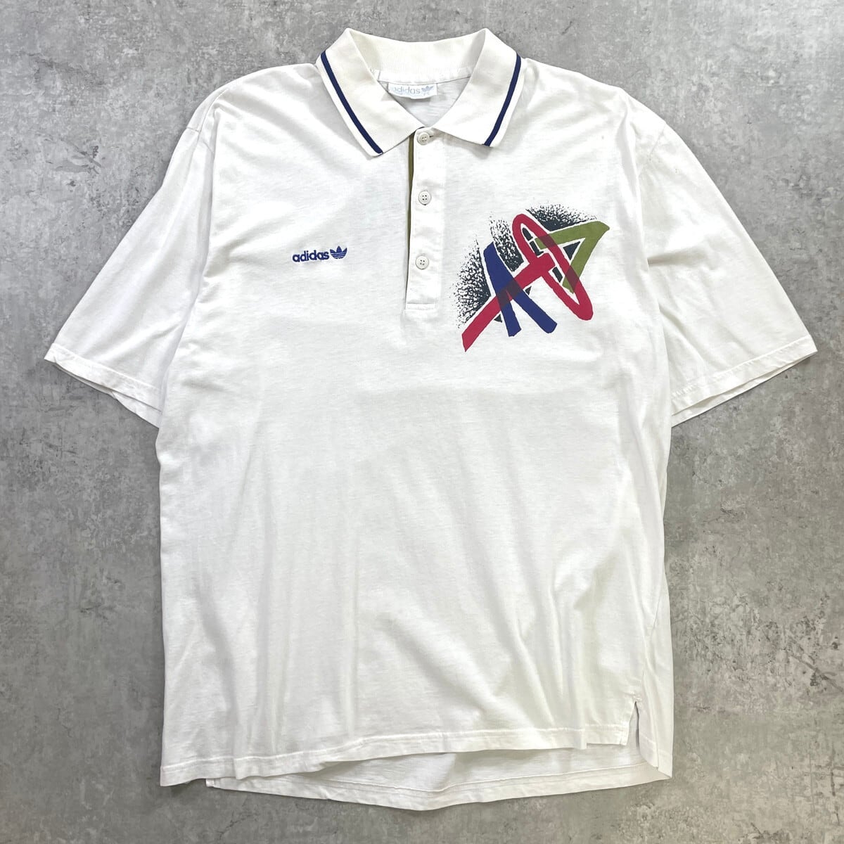 【稀少】アディダスオリジナルス　デサント　ステファンエドバーグ　ポロシャツ　白 90年代 adidas アディダス テニス ポロシャツ メンズM~L相当 古着 90s
