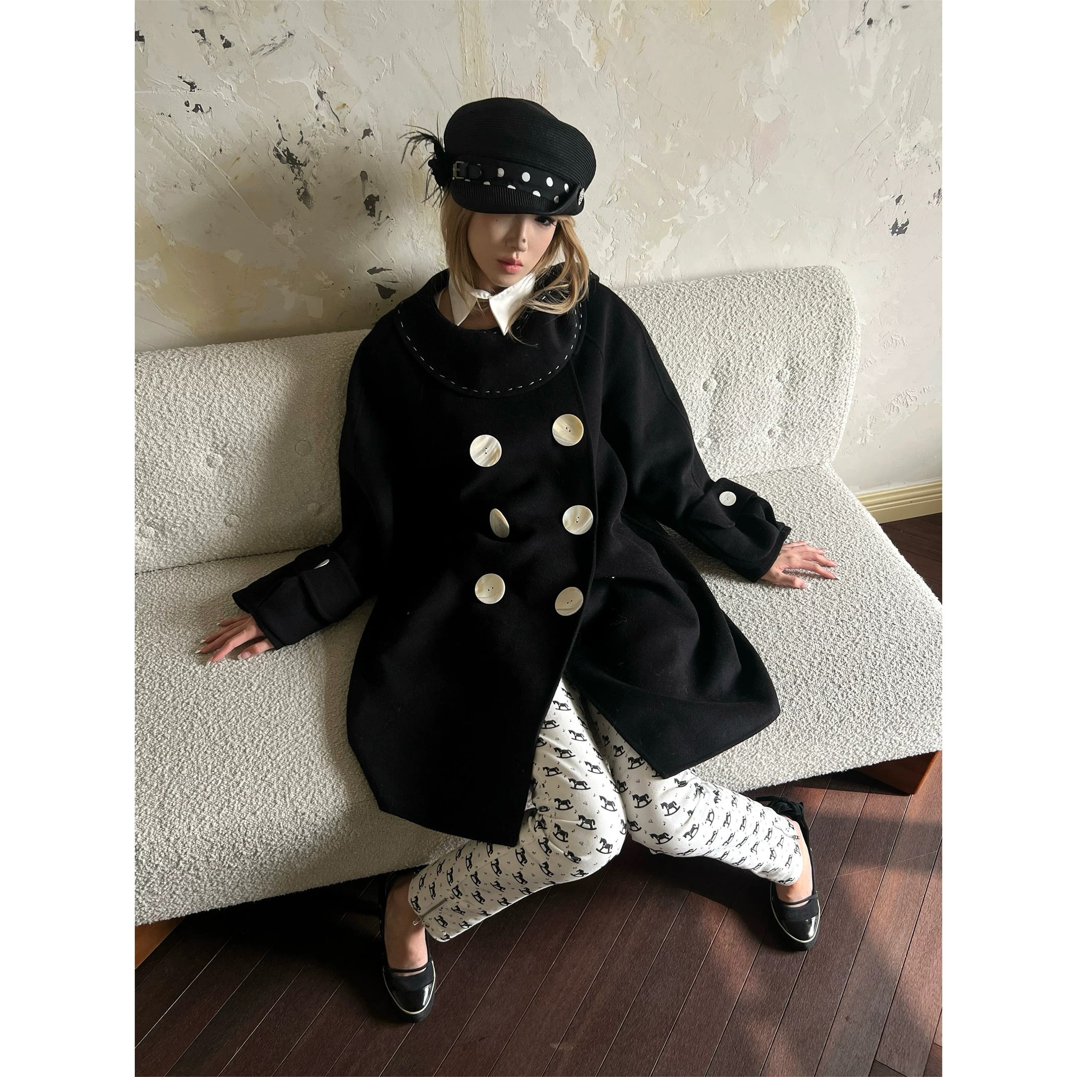 帽子 nit alcove Black polka dot straw hat nit alcove] Black polka dot straw hat | BYORI