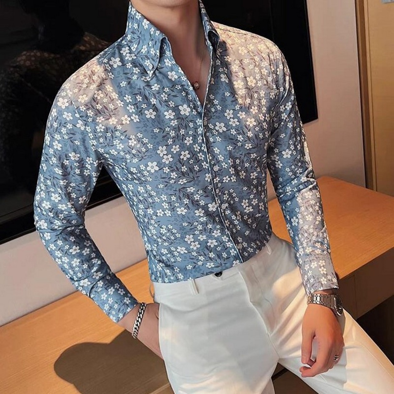 v-neck retro floral shirt  00064