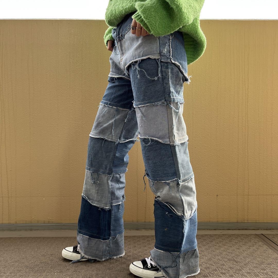 リメイクデニム ブルーデニム バギーボトム パンツ ブルー青水色