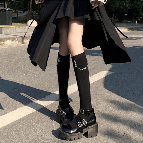 ✞ダークチェーンソックス タイツ ストッキング ステッチ ✞ゴスロリ SM ミリ 甘ロリ クラロリ 和ロリ エレガント 黒ロリ 姫ロリ 華ロリ BB-BB79818824317