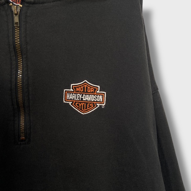 90s USA ハーレーダビッドソン　ハーフジップスウェットパーカー　黒　XXL