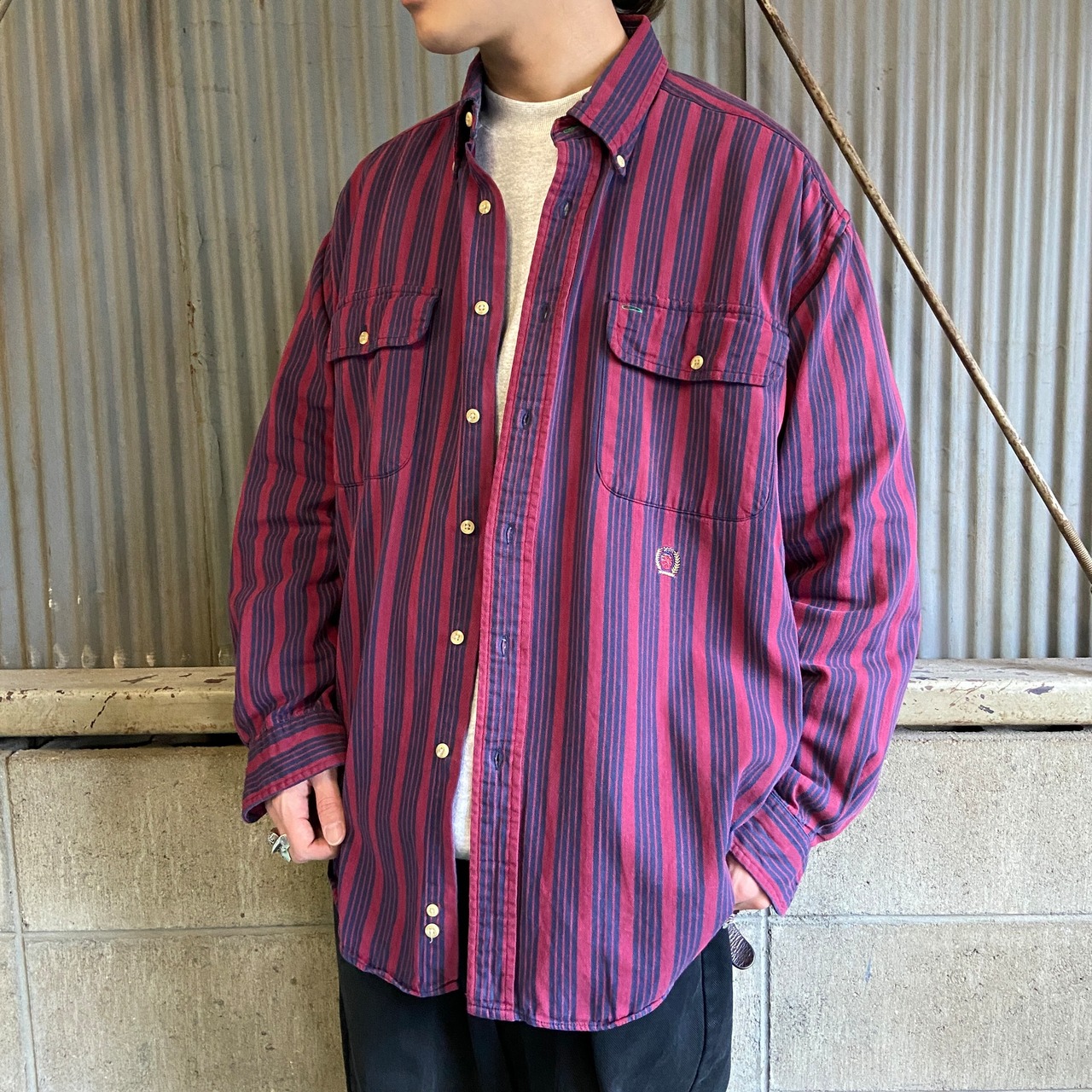 90年代 TOMMY HILFIGER トミーヒルフィガー ストライプ 長袖 ボタン 