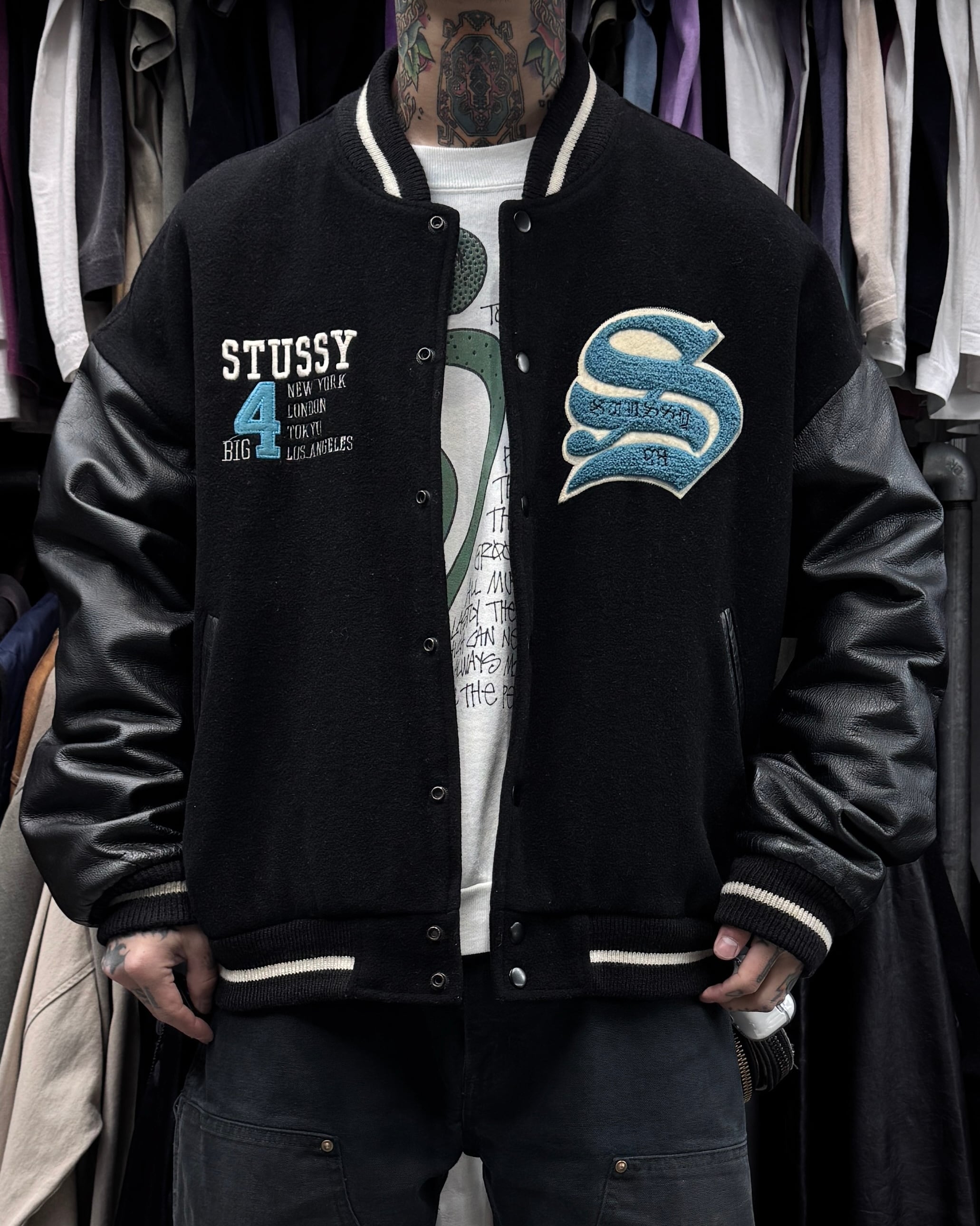 OLD STUSSY Big4 スタジャン M ホワイト OLD STUSSY Big4 スタジャン M ホワイト 90s old stussy big4