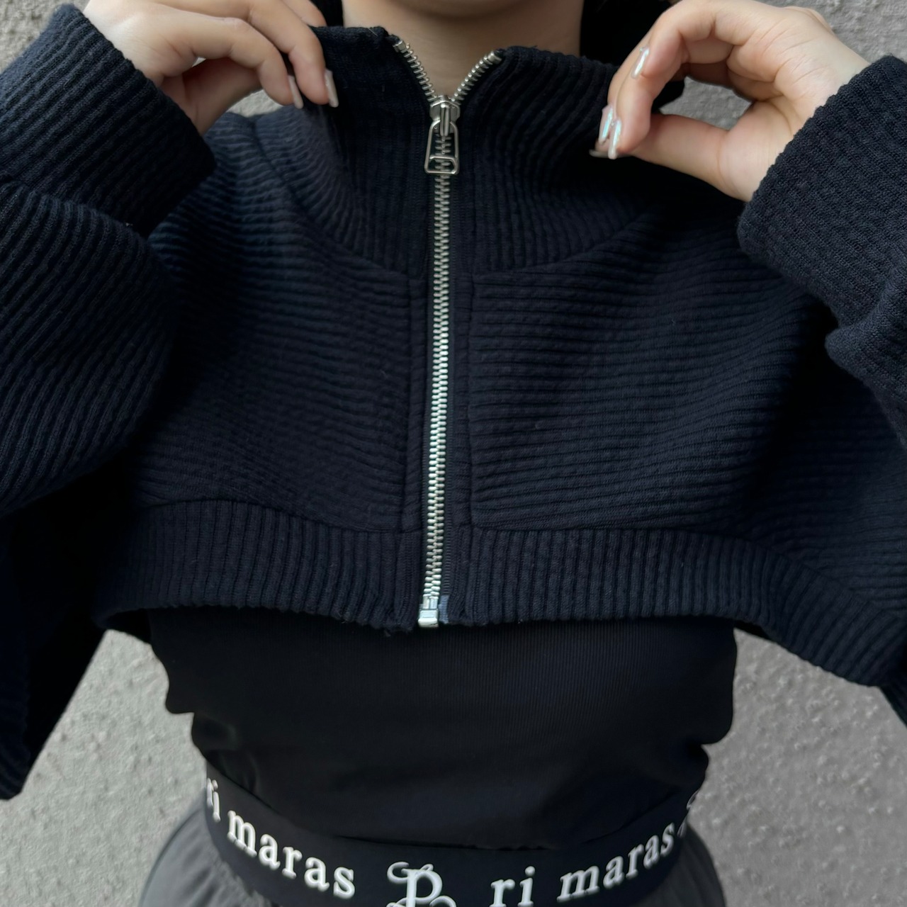 zipup fleece layer tops／black