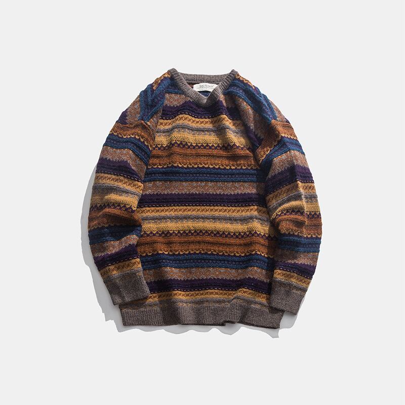 Road、Vintage、Autumn and Winter、ese Retro、National Style Striped Sweater、Men and Women Trend、Loose Student Couple Knitwear-Alibaba レトロ オータム 秋物 ウィンター 冬物 ストライプ ビンテージ hip6-161183786458198