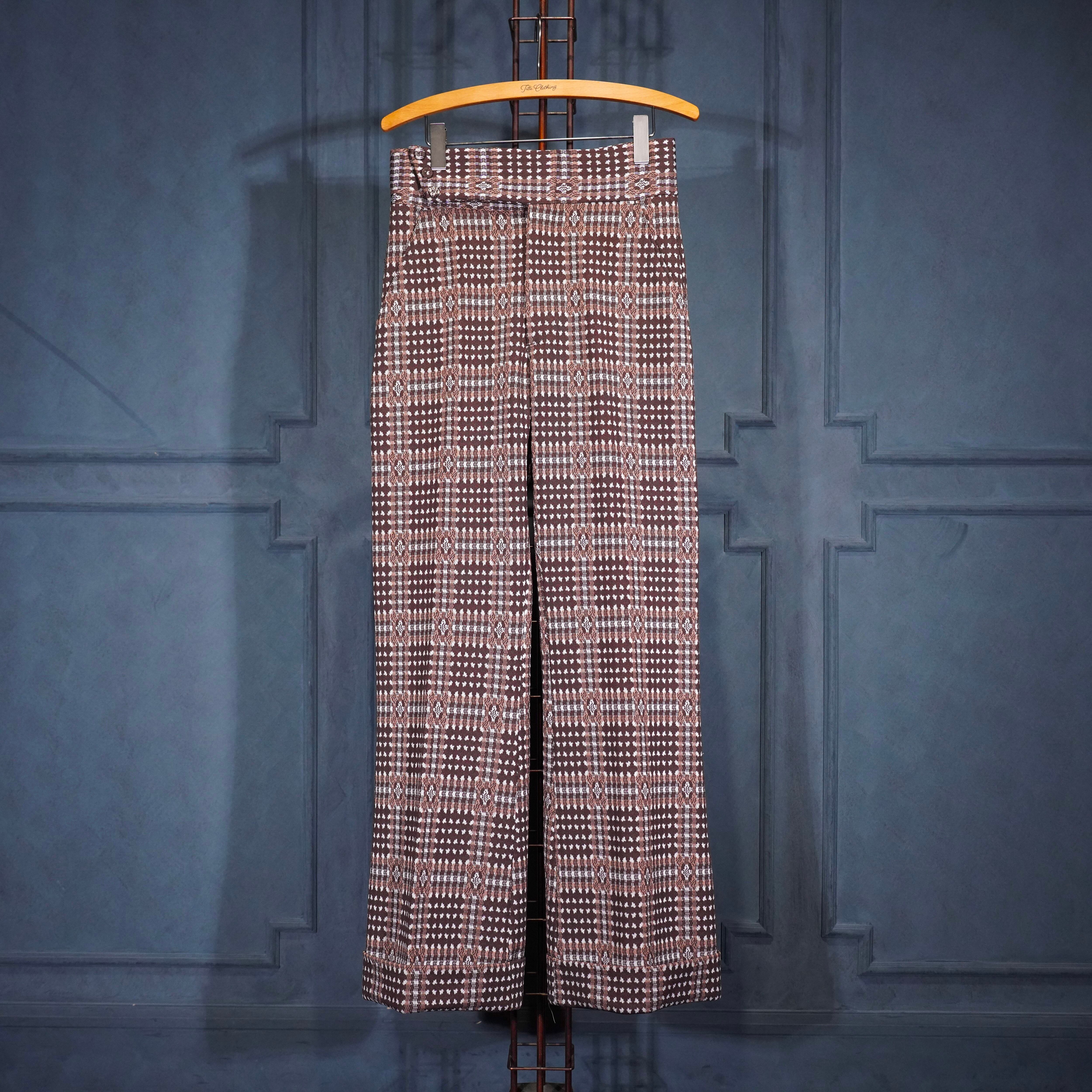 70's USA VINTAGE PATTERNED DESIGN FLARE KNIT SLACKS PANTS/70年代