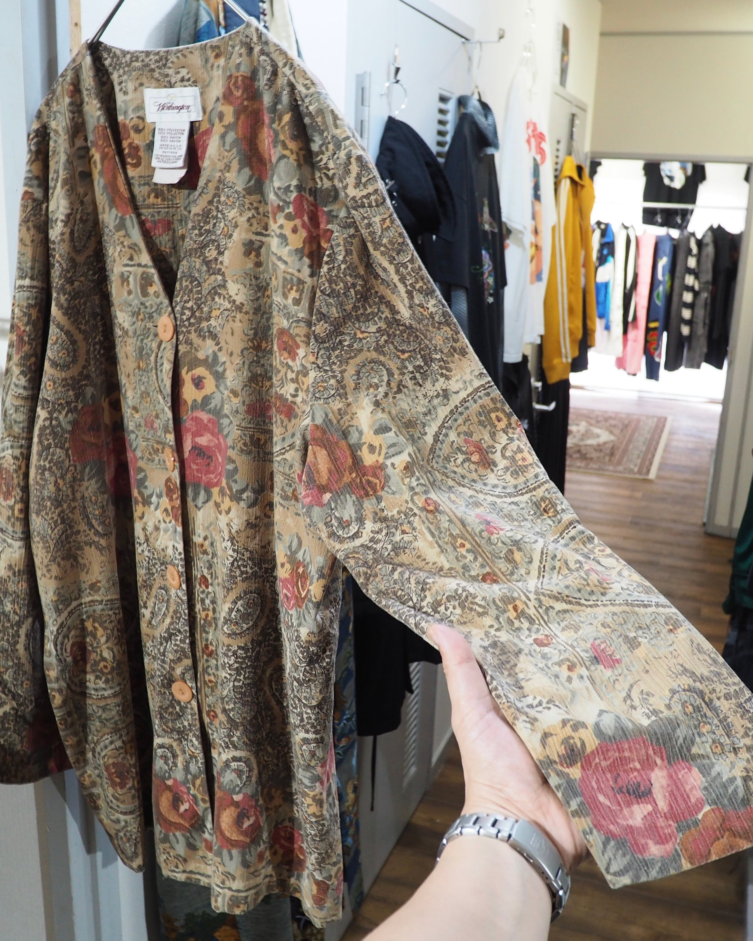 1980 - 90s " Made in USA " Beautiful Flower × paisley pattern vintage No collar jacket