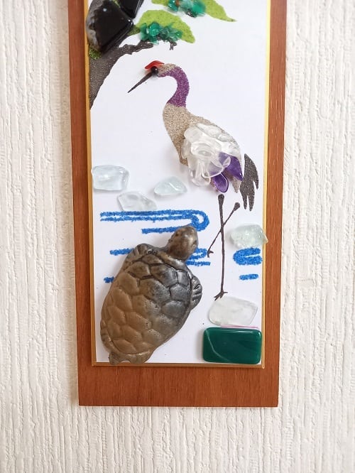 天然石短冊【鶴亀】