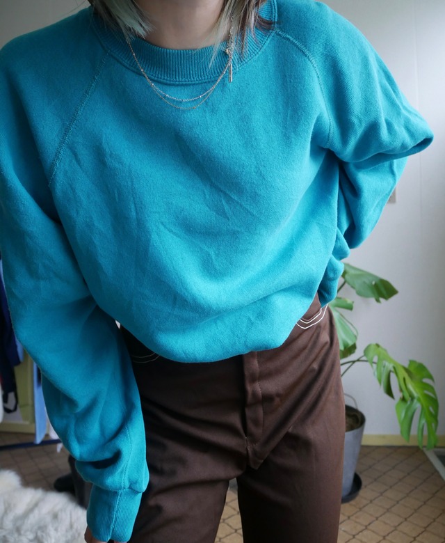 80s-90s BASSETT-WALKER Solid Raglan turquoise