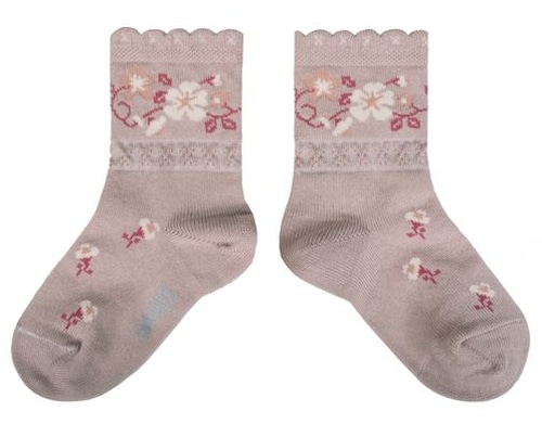 Collegien - Camélia - Jacquard Flower Ankle Socks / Vieux Rose