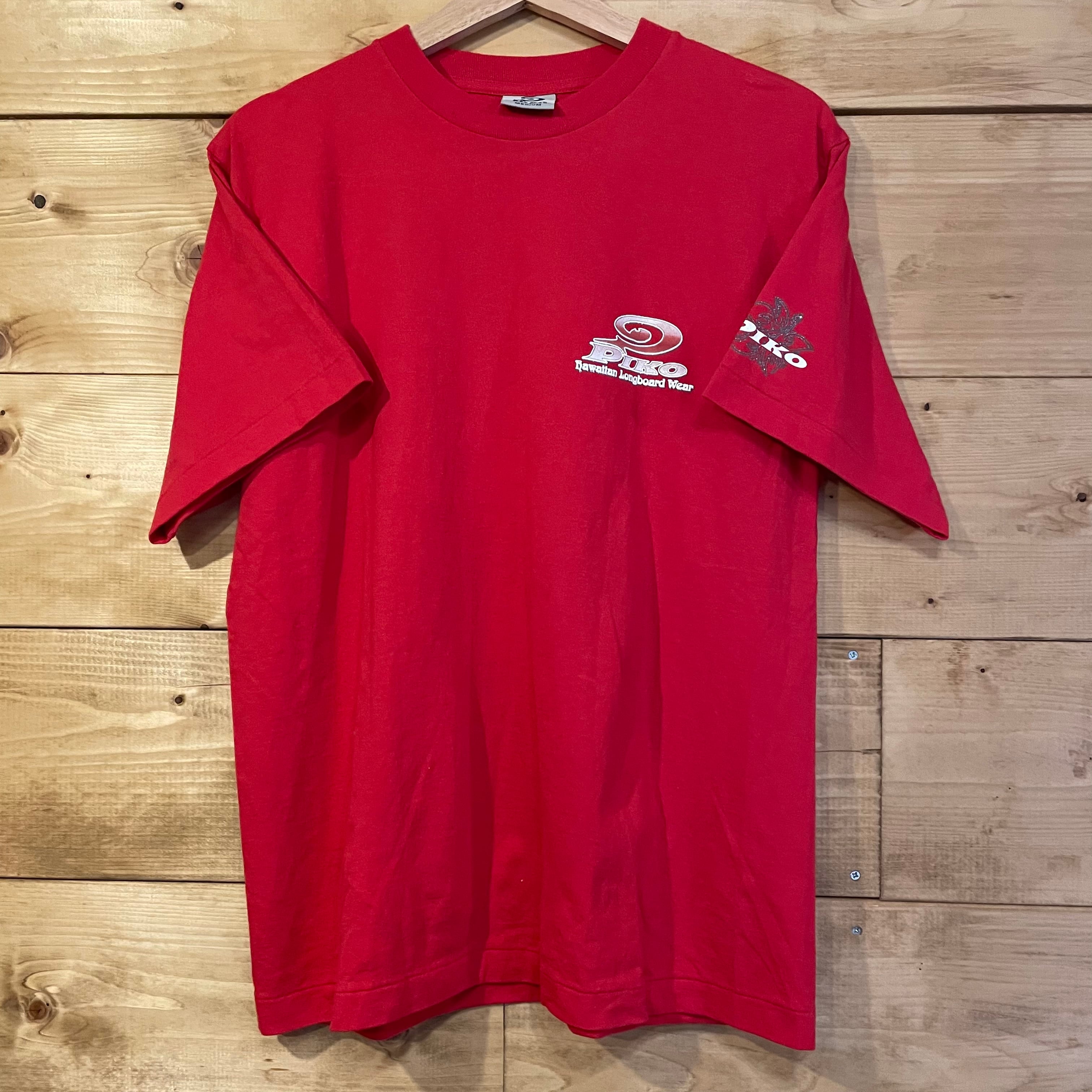 90s~00s PIKO Tシャツ サーフT バックプリント ロングボード レッド