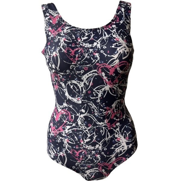 WD-565203 npフィットネス水着 そで美人シェイプワンピース 総柄ハート サイズ/17号〜19号