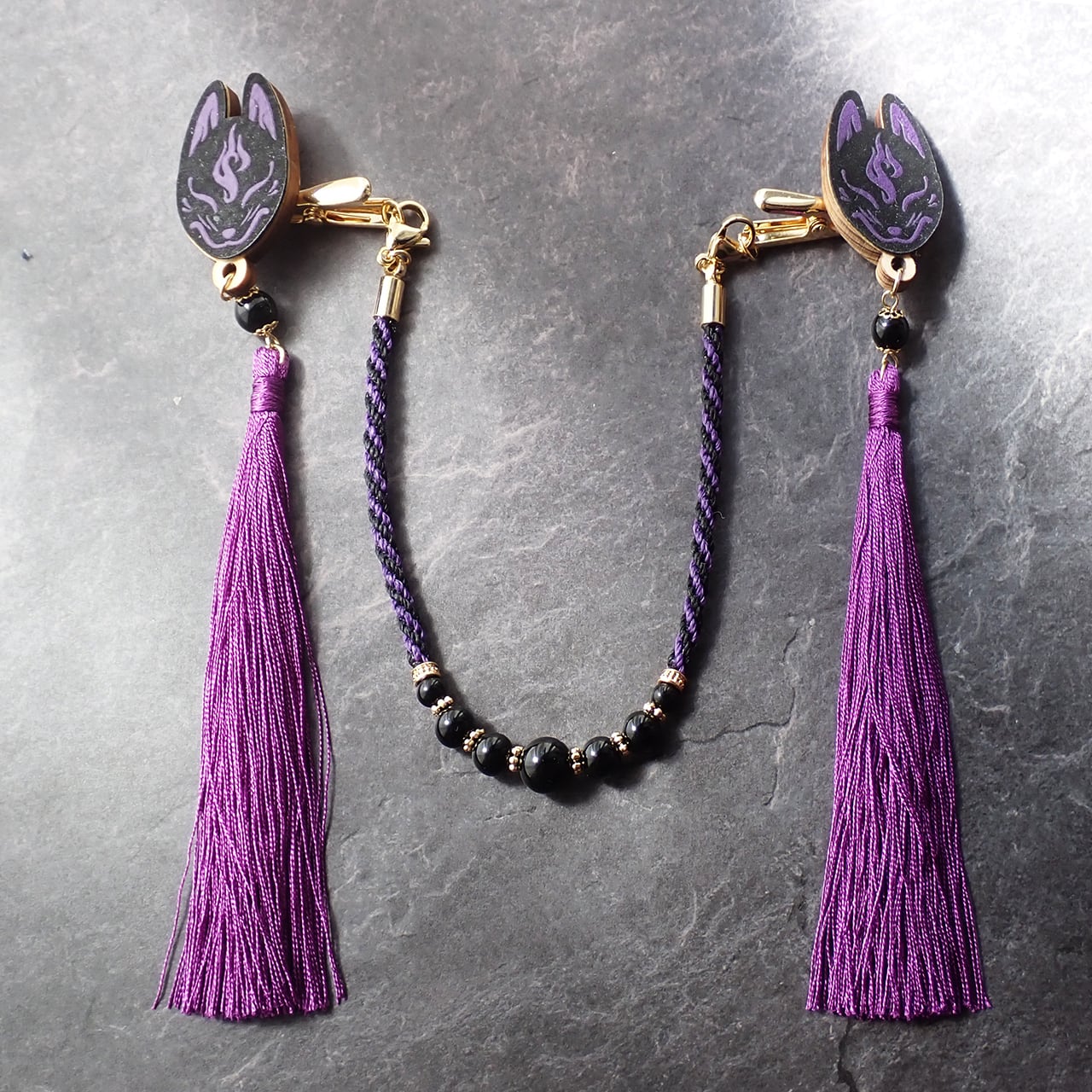 【受注生産】狐面の羽織紐 黒×紫