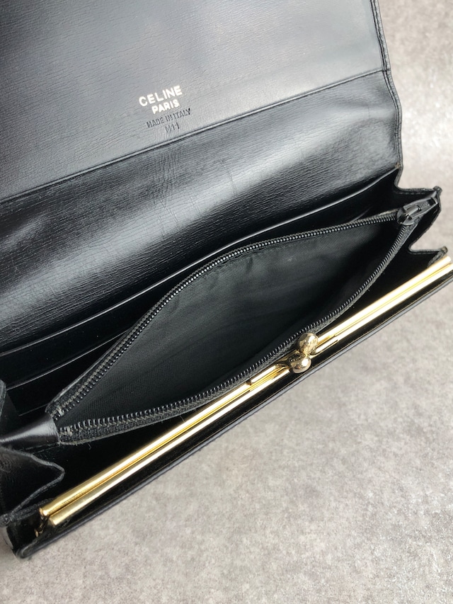 CELINE セリーヌ 財布 ブラック ロゴプレート レザー 長財布 vintage ヴィンテージ オールド auabvs