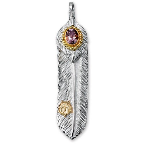 【鷲見太郎　Pendant　ペンダント】Lフライトフェザー&ハートフェザーペンダント02 w/6×8アメトリンK18カップ＆K18アラベスクイーグルメタル【送料無料】