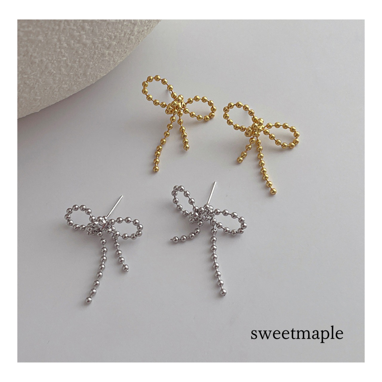 即納】ボールチェーンリボンピアス | sweetmaple