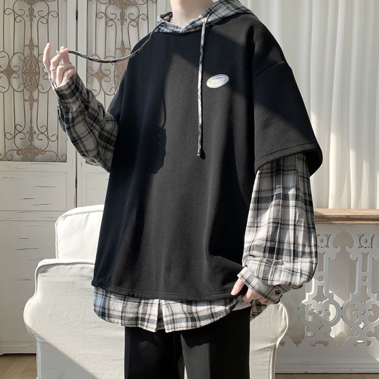 Hooded fake two-piece hoodie(MT1671)