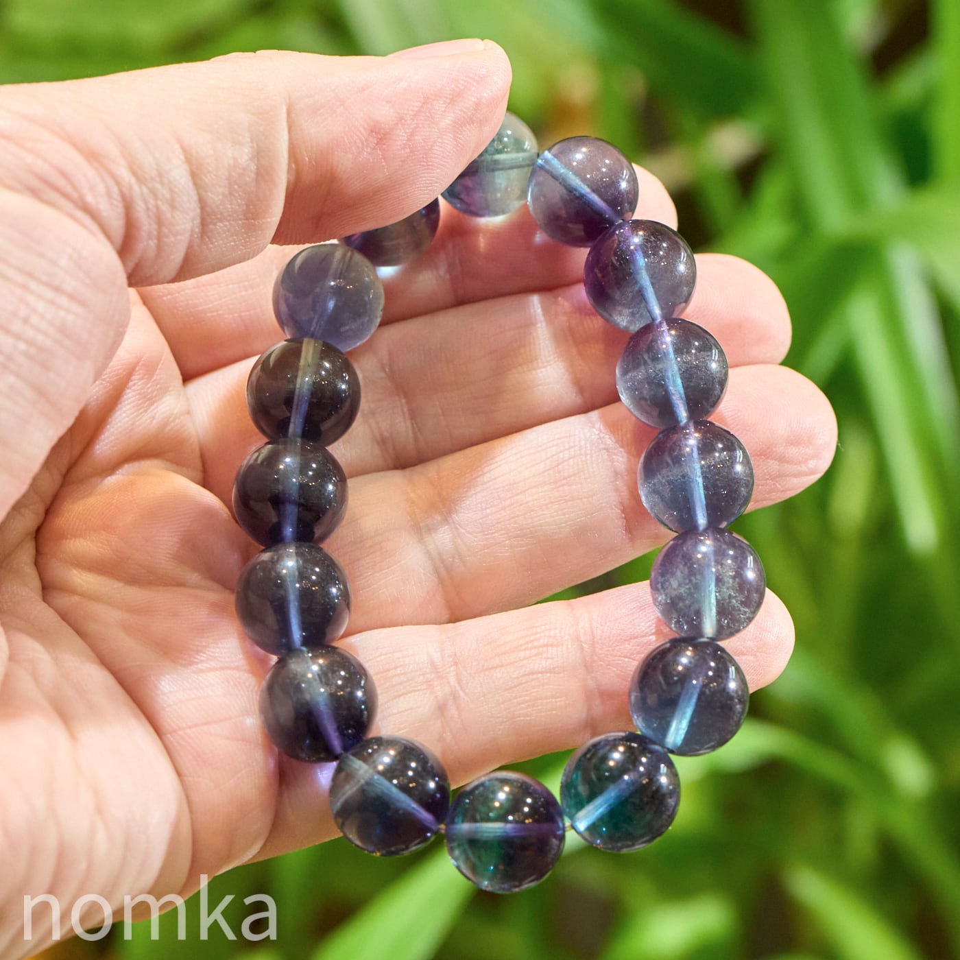 【深淵なる宇宙の胎動】トップクオリティ バイカラーファントム・ブルーフローライト 12.5mm 一連ブレスレット(中国湖南省産)