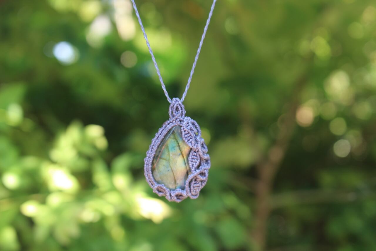 Multi color Labradorite micro macrame pendant