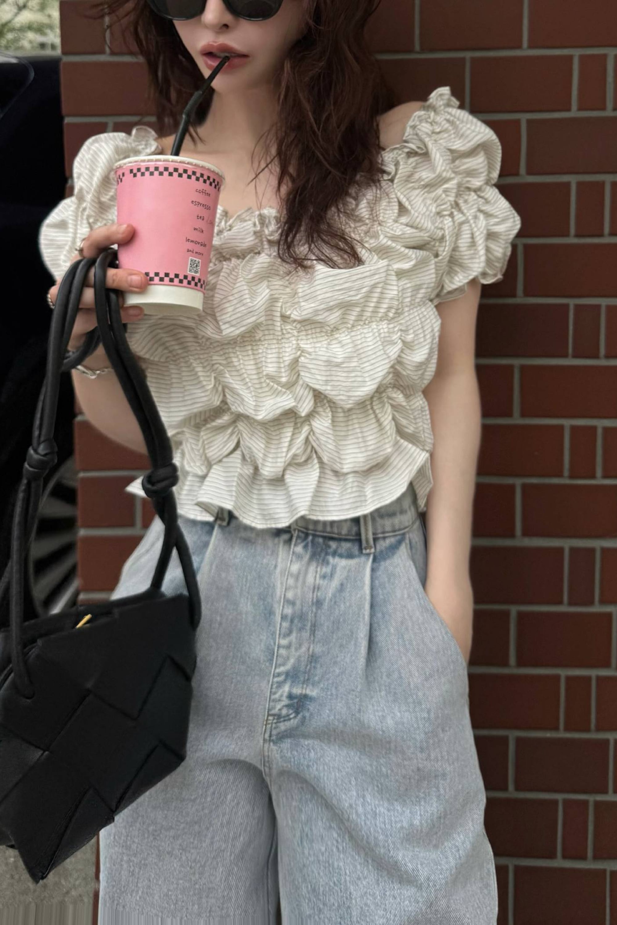 WILLFULLY whip shirring stripe 2way tops ウィップ シャーリング
