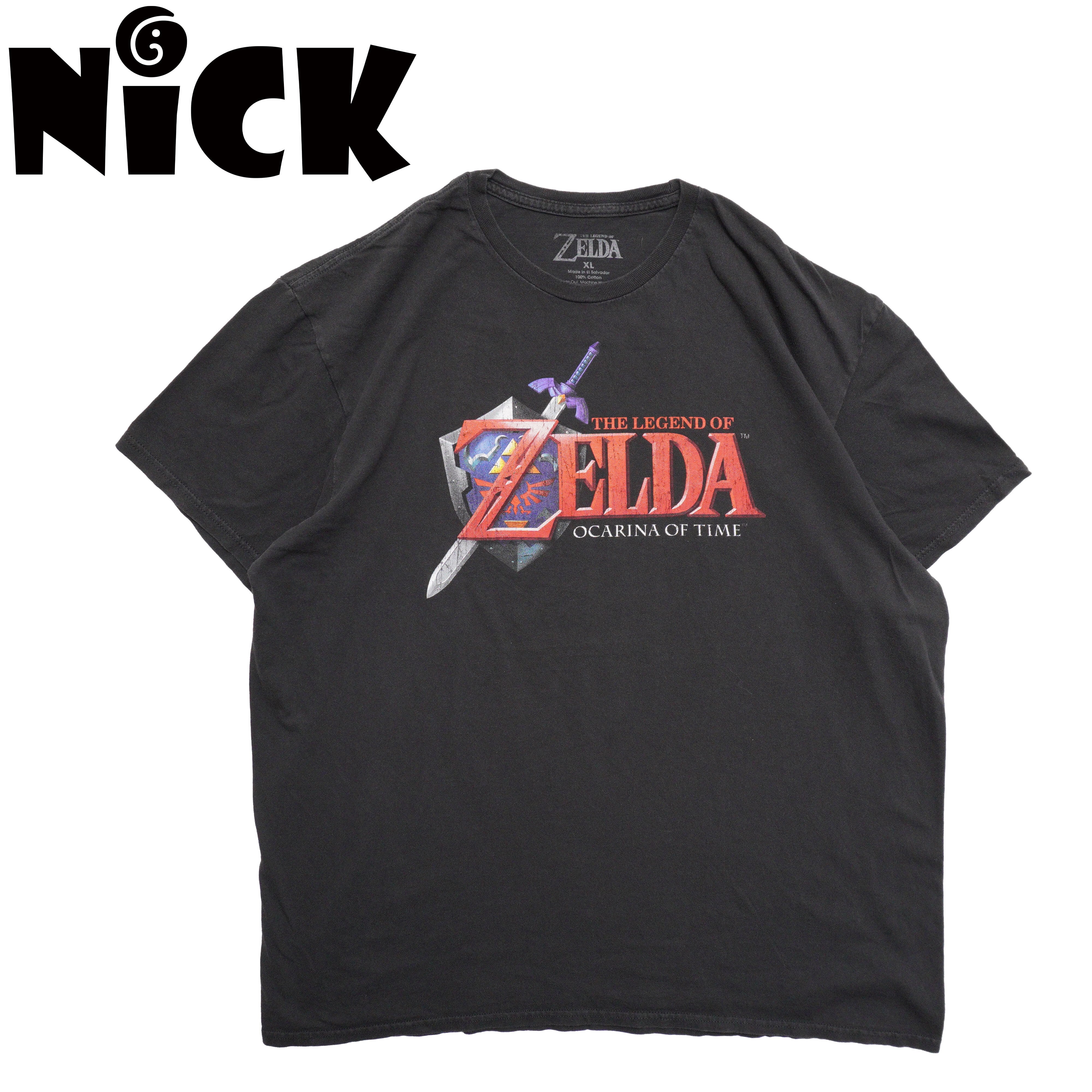 愛*た様 ゼルダの伝説 時のオカリナ　tシャツ xlサイズ ゼルダの伝説 時のオカリナ ブラック ロゴプリント 半袖Tシャツ ゲーム