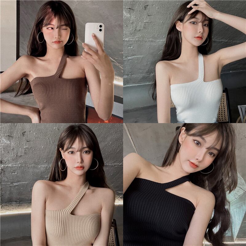 ニットサマーホルタートップス ブラックシャツ 夏物 ブラックストロベリース42142654348